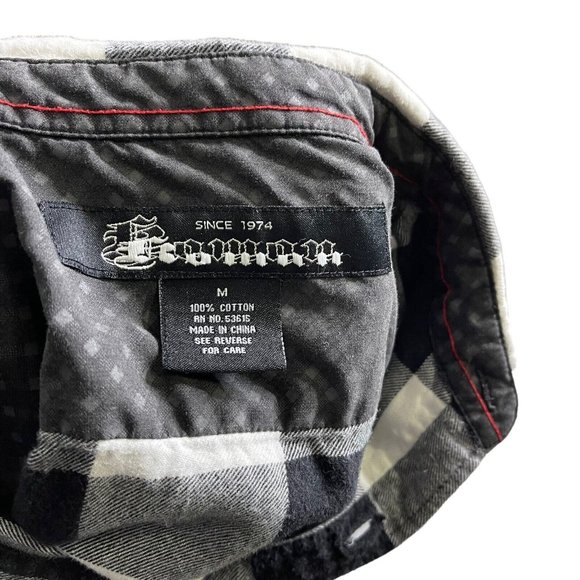 Koman Mens M Black and White Plaid Flannel Shirt Long Sleeve Button Chest Pocket - Picture 12 of 12